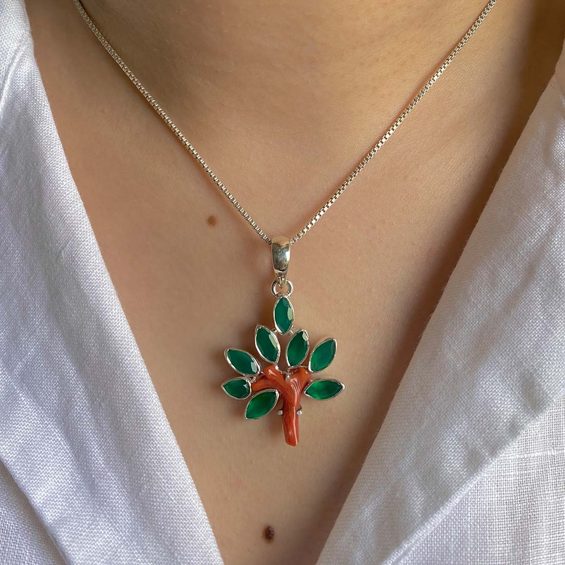 Red Coral / Green Onyx Pendant-(COR-P-63)